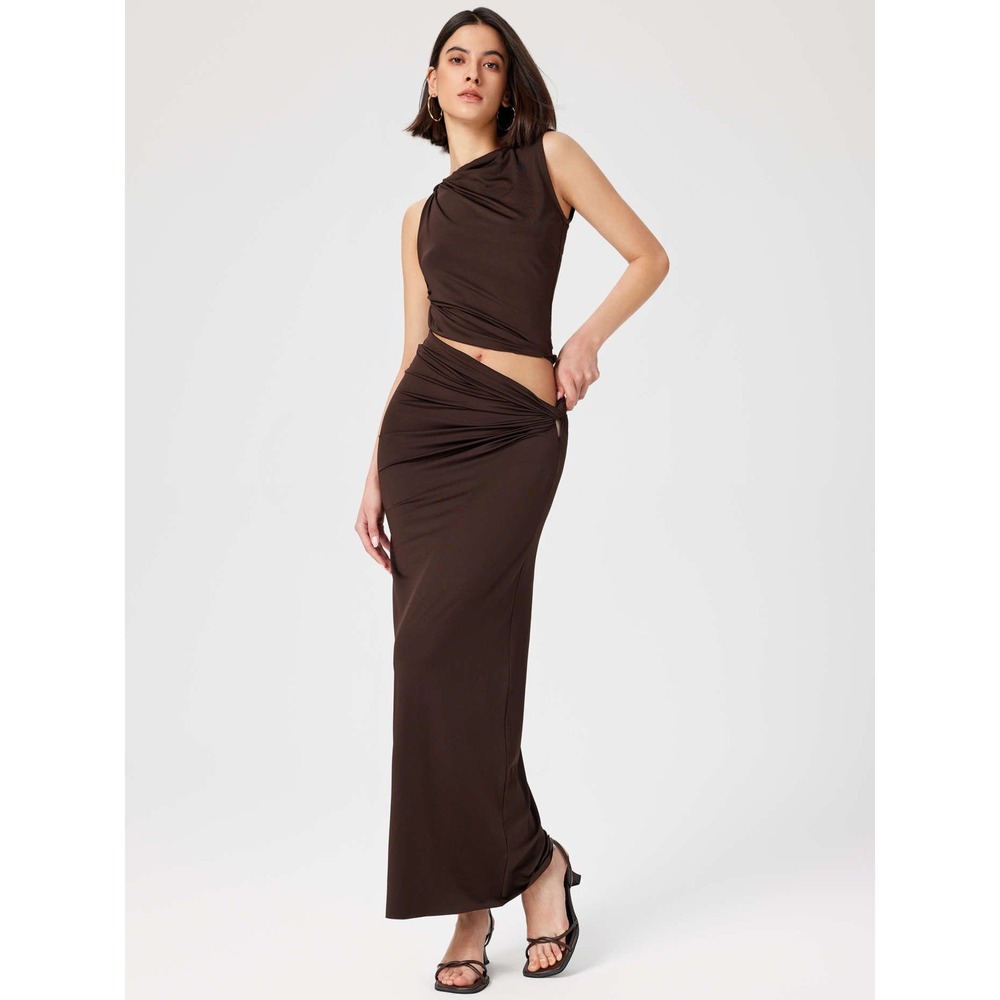 Commense Crop‎ Top Skirt maxi Set Brown  Bodycon Party Cocktail Size M